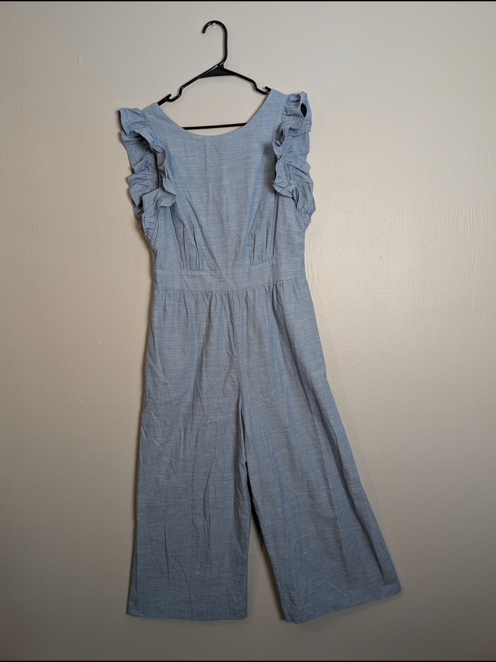 1901 Light Blue Ruffle-Sleeve Wide-Leg Jumpsuit